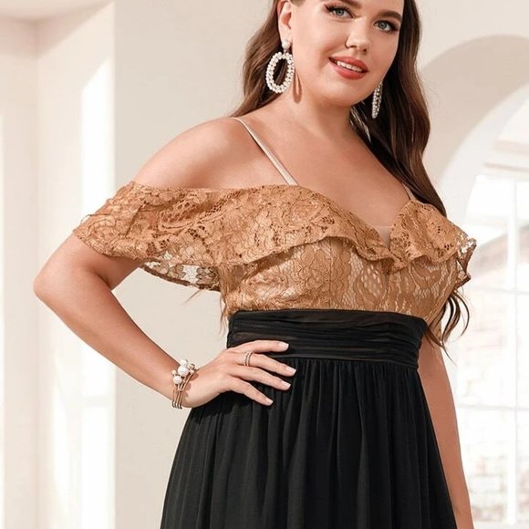 Black  Metallic Gold Max Full Lenght Empire Waist Dress XL New NWOT - Picture 3 of 10